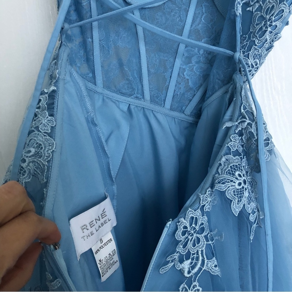 Rene beautiful chiffon & lace corset prom dress in sky blue - Picture 15 of 17